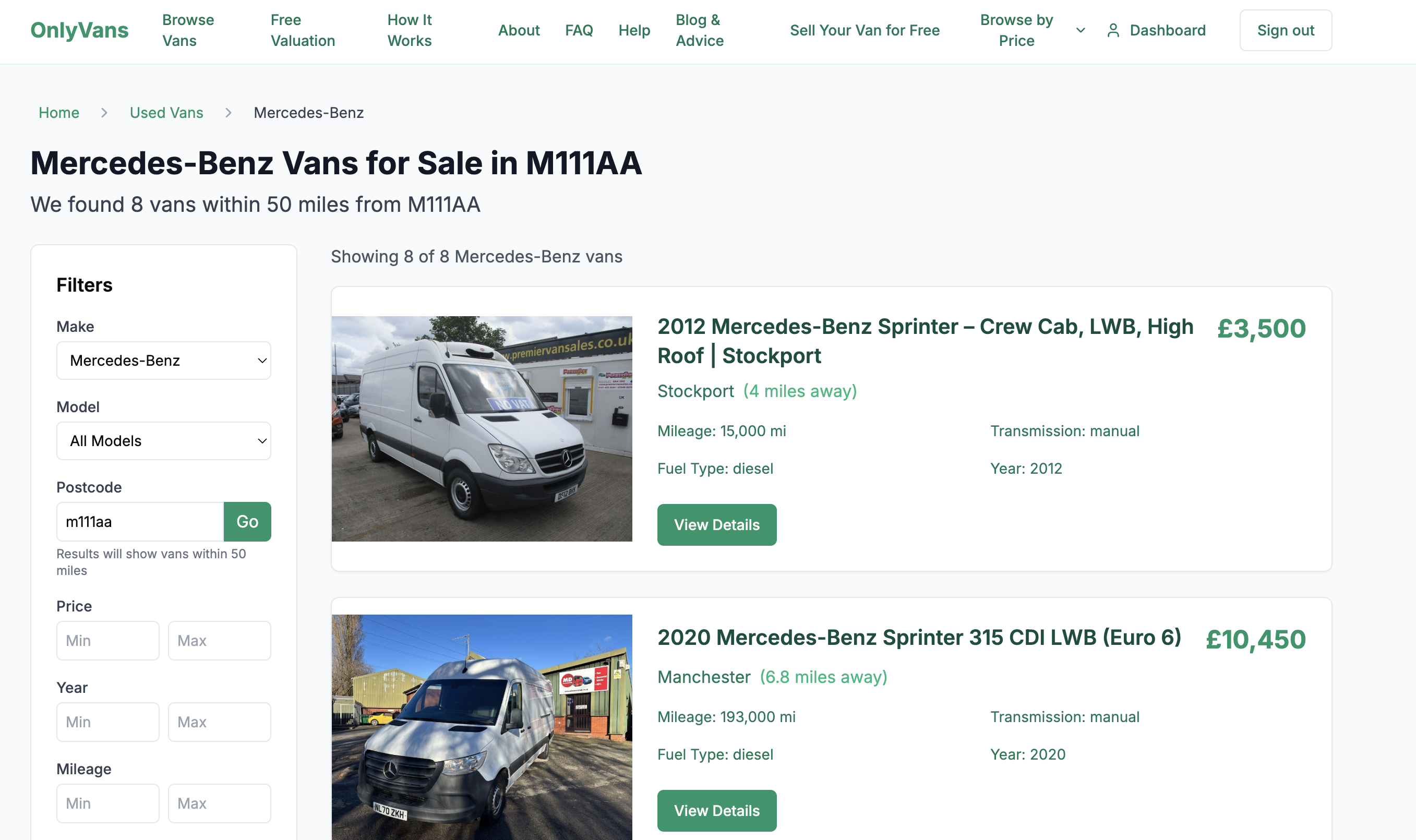 only vans postcode search