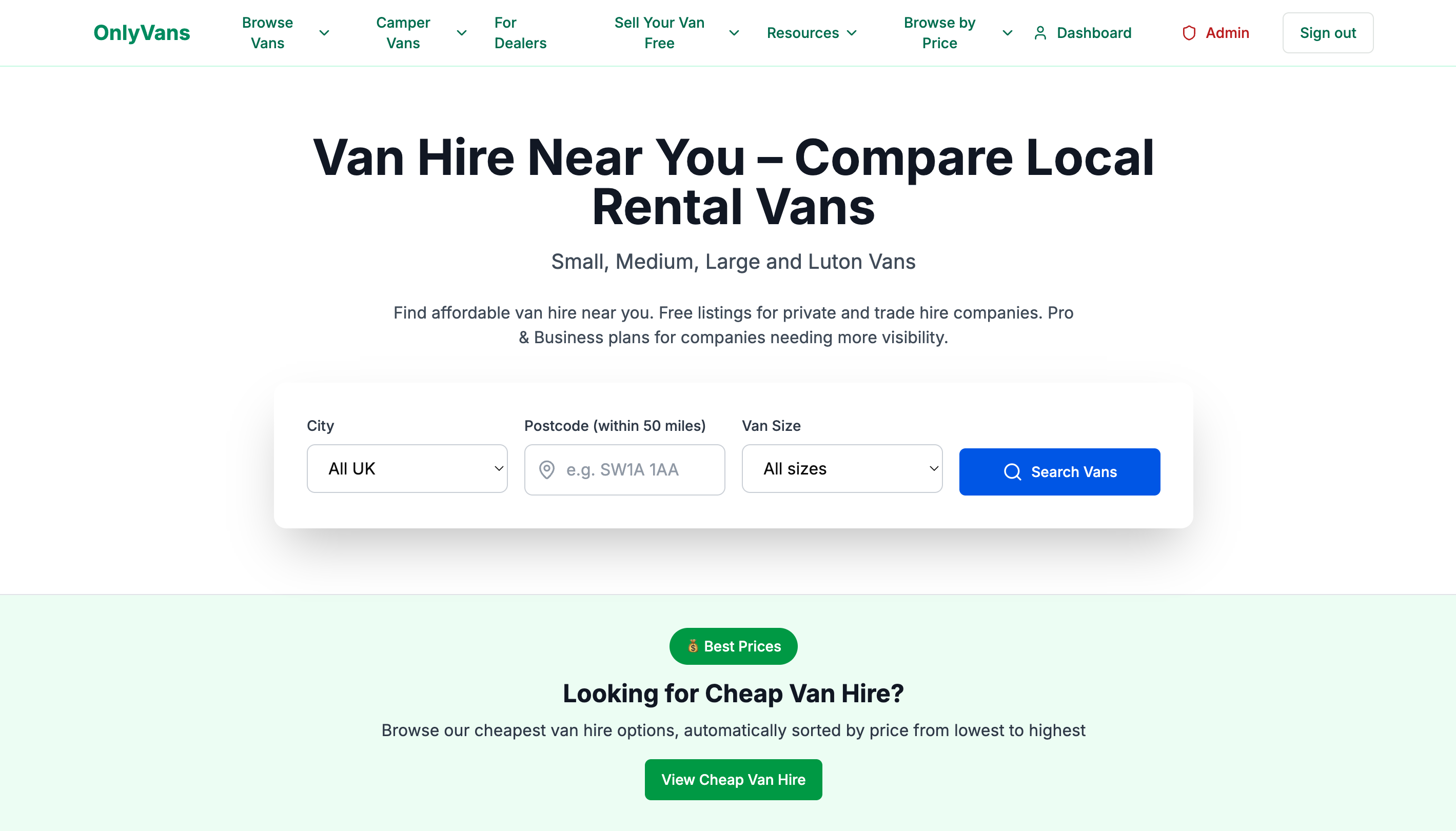 Only Vans van hire category