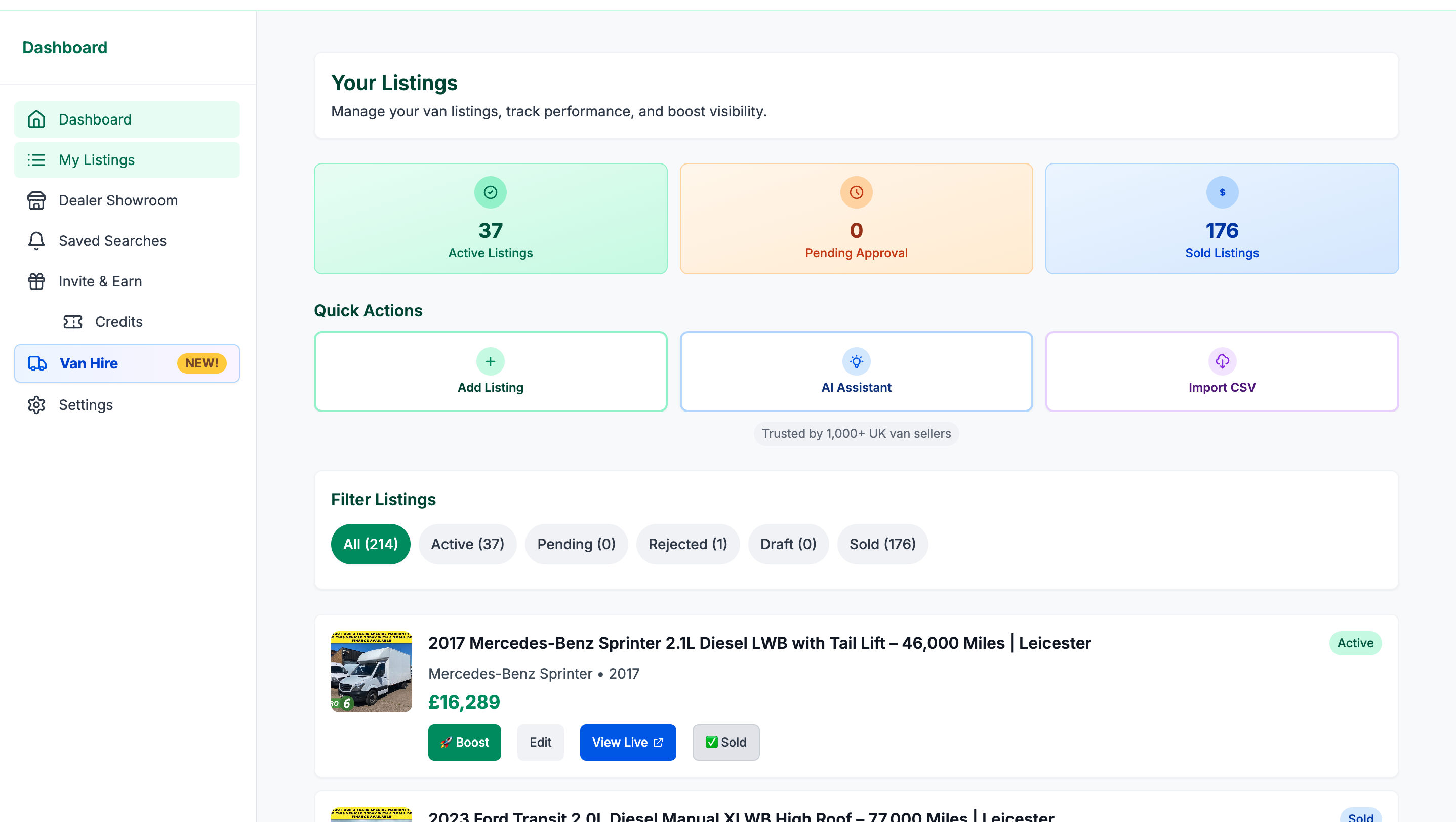 only vans dealer dashboard
