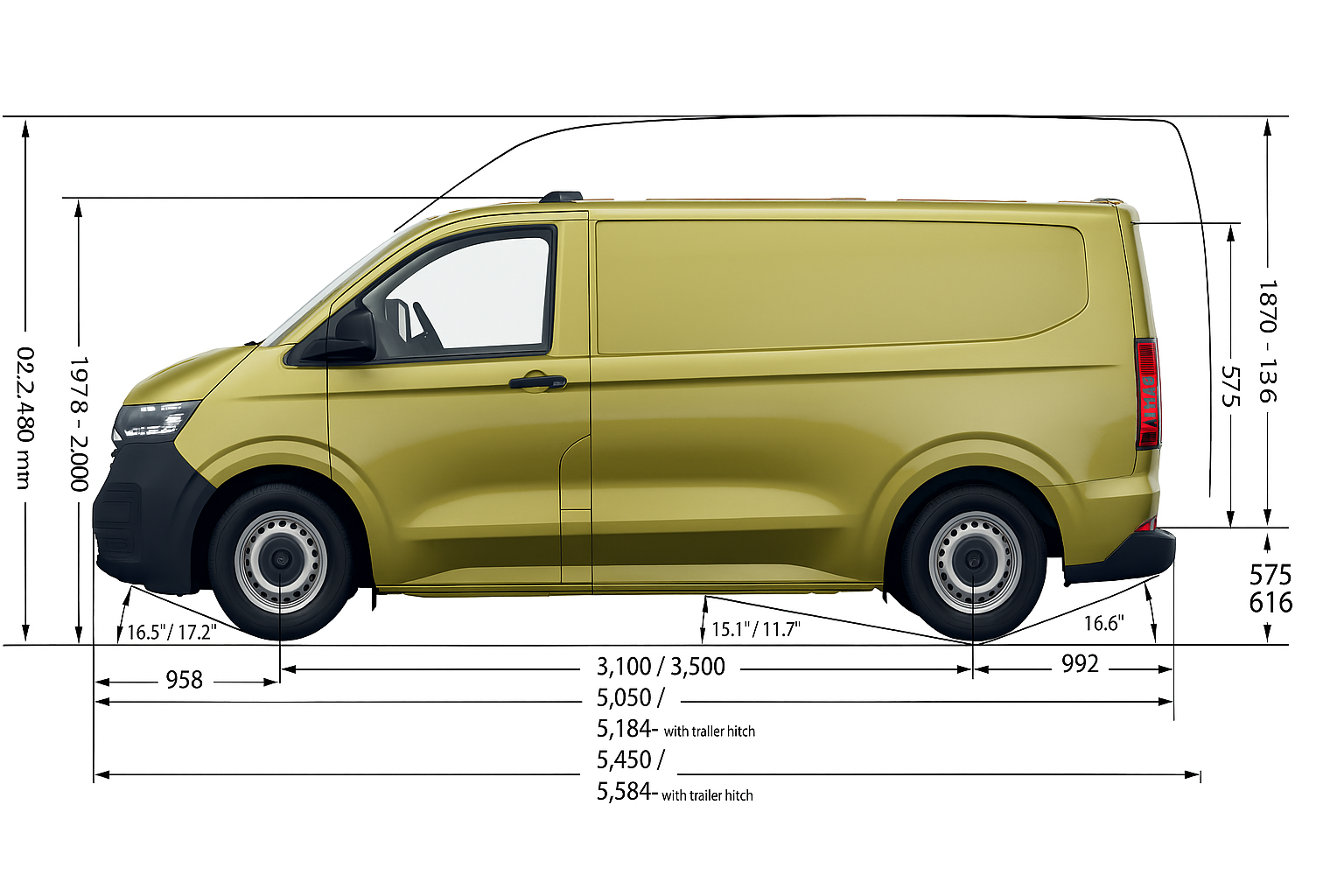 vw transporter dimensions from side
