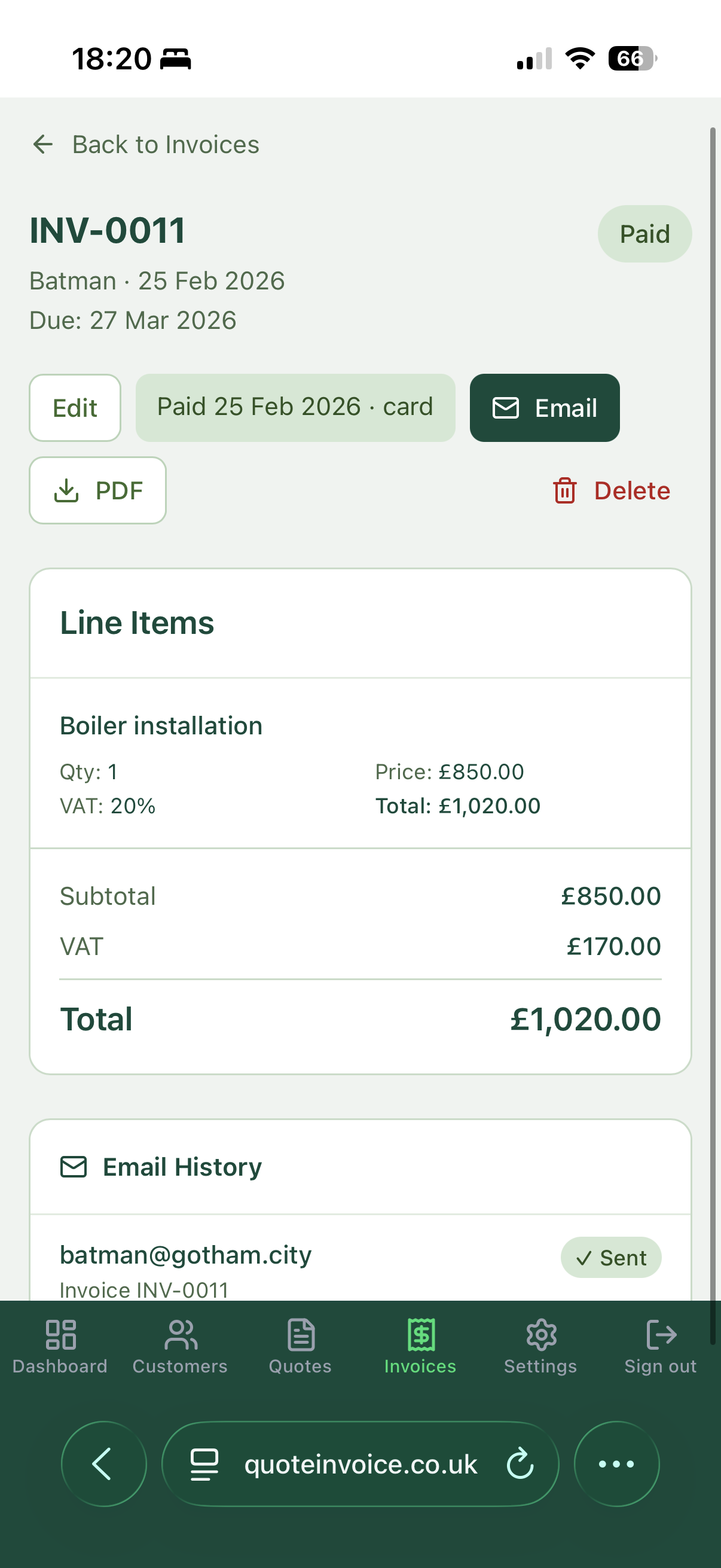 Creating invoice in QuoteInvoice