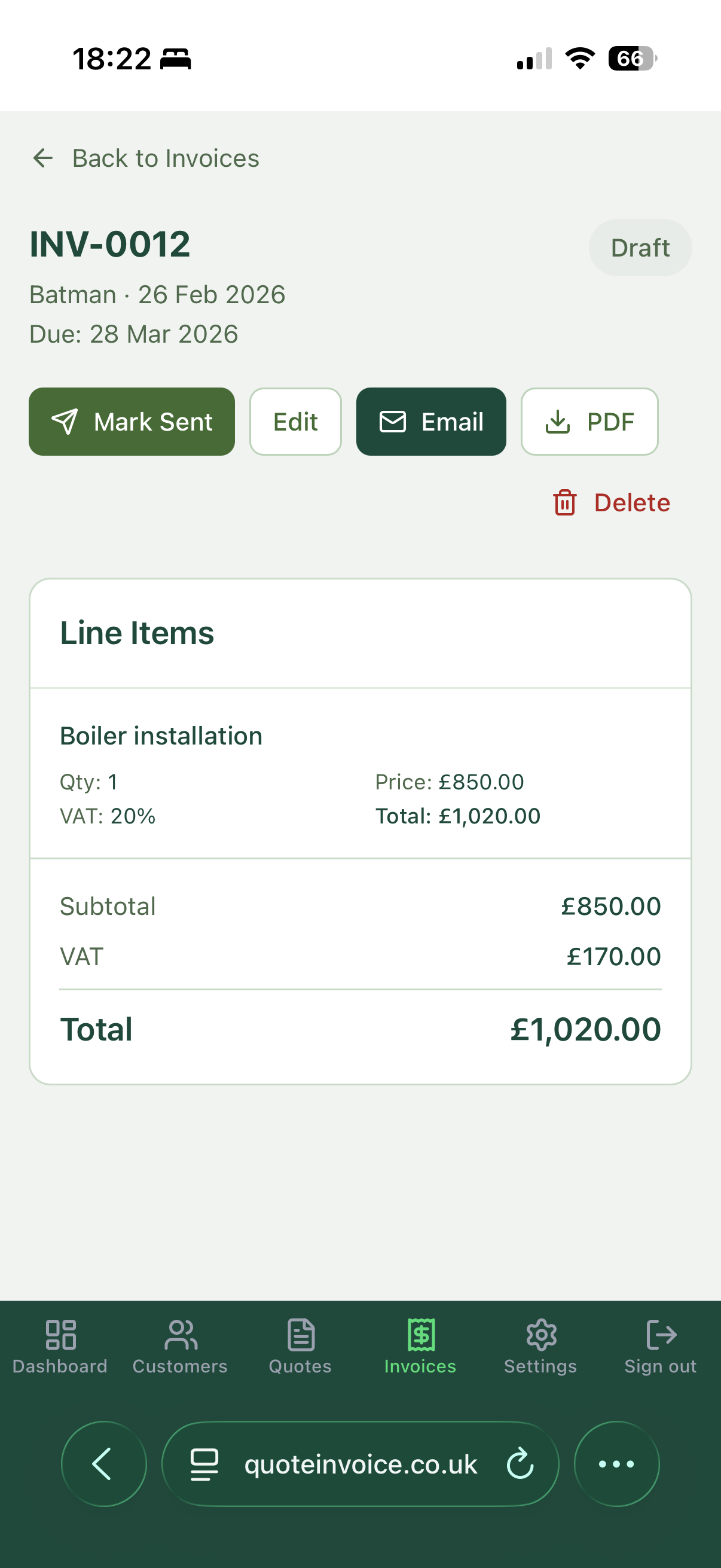 Sending invoice to customer