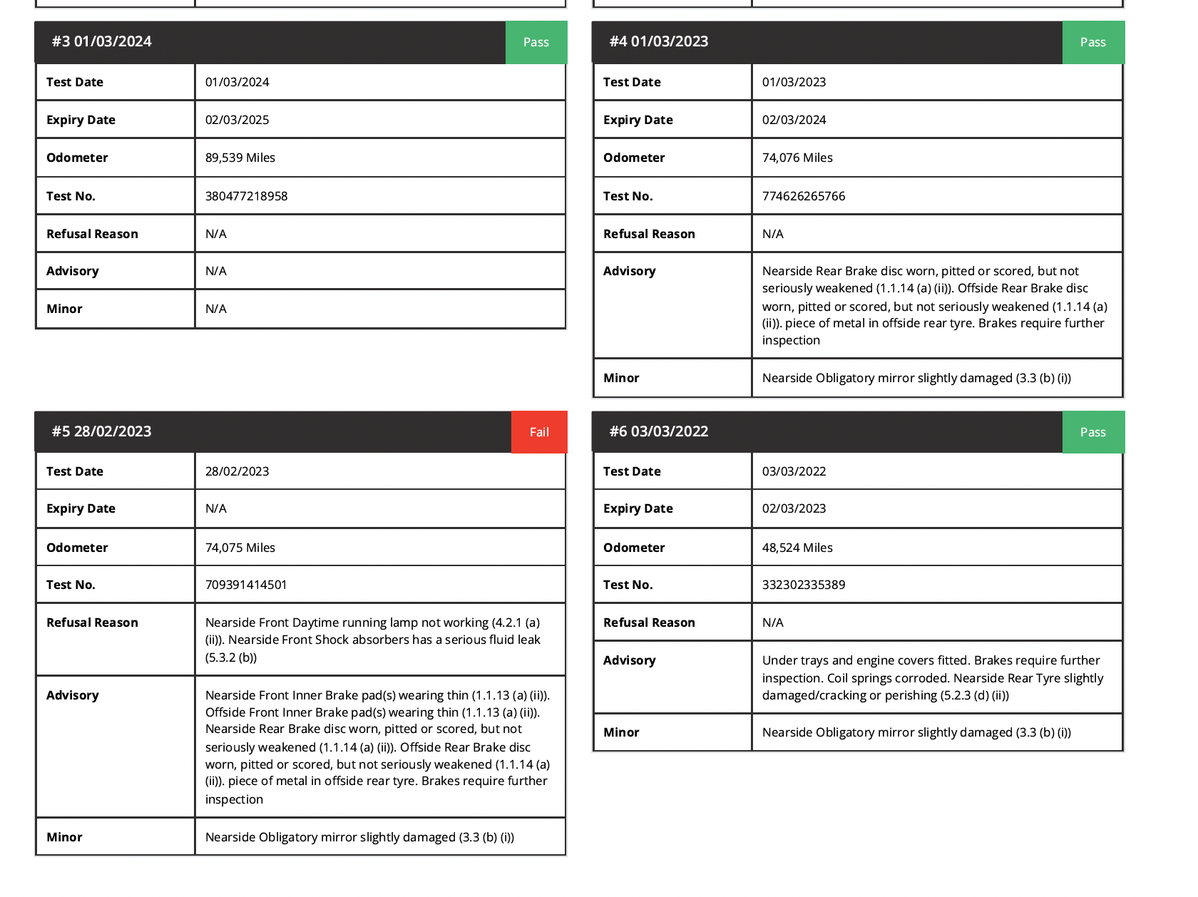 MotorCheck van check report results page showing clear checks and flagged items